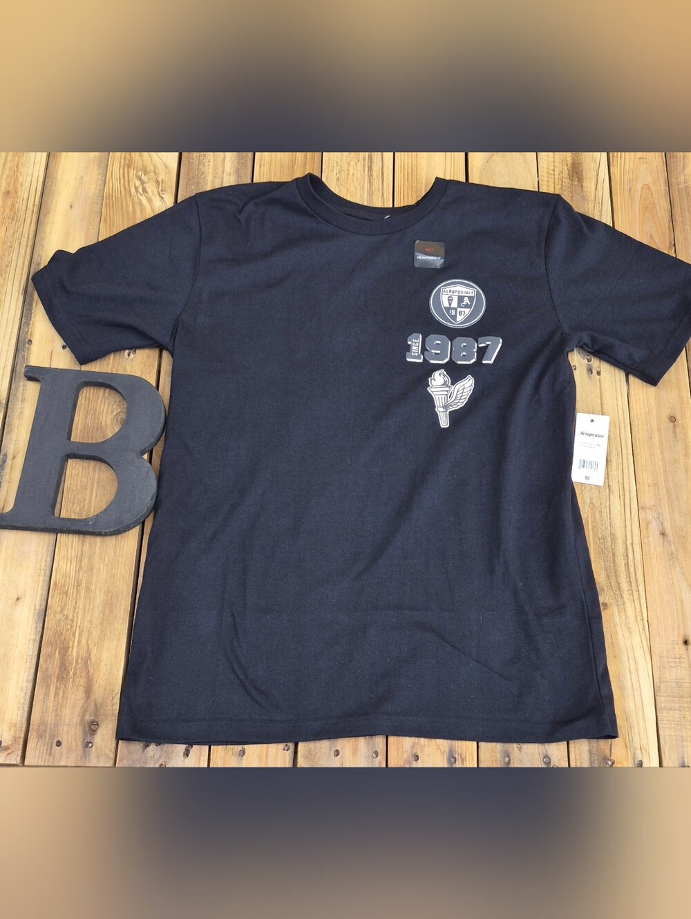 Men's Black Graphic Tee with 1987 Crest - AEROPOSTALE